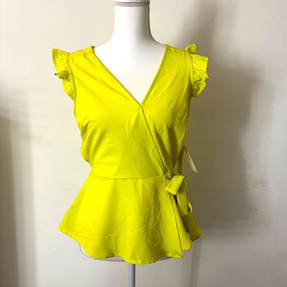 BRAND NEW- Yellow Ruffle Sleeve Wrap Top